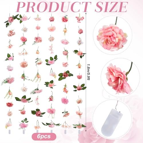 Suncalla 6 Pack 35.4ft Fake Flower LED Garland Backdrop, Bright, Pink - Image 2