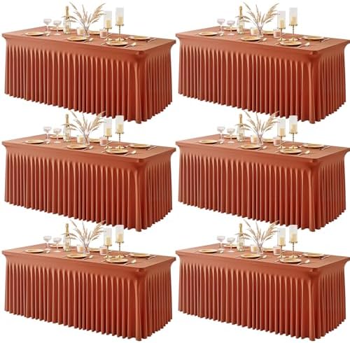 6 Packs Terracotta Spandex Tableclothes for 6 Foot Rectangle Tables, Wrinkle Free 6ft Fitted Table Cover Stretch Table Cloth Desk Skirt for Weddings Baby Shower Birthday Party Banquet Decorations by PartyTalk