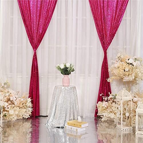 Eternal Beauty Hot Pink Sequin Backdrop Curtains, 4 Panels 2x8FT - Image 6