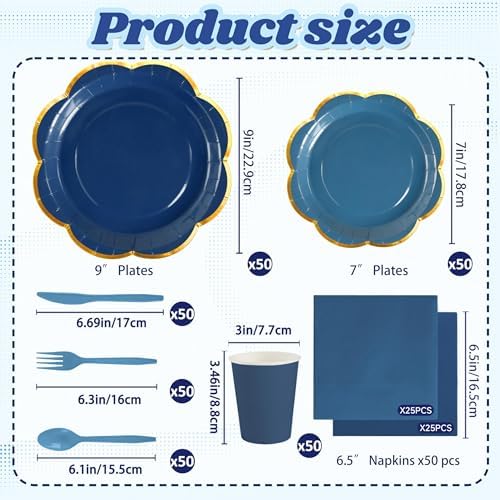 350Pcs Navy Blue Paper Plates and Napkins Party Supplies for 50 Guests - Image 3