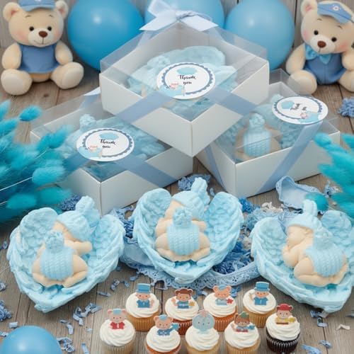 Baby Shower Favor, 50 Set of Scented Stone Angel with Wing Baby Favor Magnet, Pink White Blue Baby Favor Boy with Thank You Tags, Baptism Favor, Magnets Favors, Communion Favors Gender Reveal (Blue) - Image 4