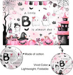 Mocsicka Halloween Baby Shower Backdrop A Little Boo is Almost Due Pink and Black Party Decorations Pumpkin Ghost Bat Background Banner Baby Shower for Kids Photo Booth Props (10x7ft (120x82 inch)) - Image 3