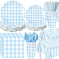 Funnymoom 452 Pcs Blue Gingham Party Supplies for 50 Guests Include White and Blue Checkered Paper Plates Napkins Cups Tablecloth Cutlery Straws for Birthday Baby Shower Wedding Party Decorations by Funnymoom