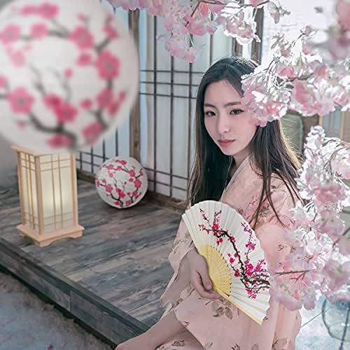 LYART 5Pcs Chinese Japanese Cherry Design Paper Lamp for Shade and 17Pcs Silk Folding Hand Fan for Church Wedding Gift Party Favors DIY Decoration - Image 7