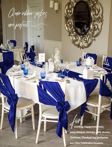 fani 60 PCS Satin Chair Sashes, 7x78 Inch, Royal Blue - Image 5