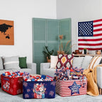 CHENGU 6 Pack 4th of July Storage Baskets Collapsible Patriotic Bins for Gifts 250th Independence Day Red Blue White Large Gnomes Basket Foldable American Flag Box with Handle for Party Bedroom Home - Image 6