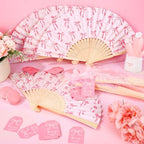 JarThenaAMCS 24 Set Pink Bow Folding Hand Fan with Thank You Tags Organza Bags Coquette Bow Paper Fans Decorative Handheld Fans for Birthday Bachelorette Bride Shower Party Favors - Image 5