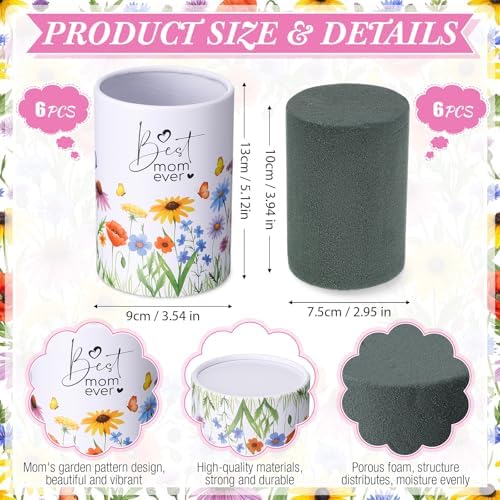 6 Sets Best Mom Ever Round Flower Arrangement Boxes with Foam, Table Centerpieces Vases for Mom Birthday Party Decorations, Baby Shower and Women's Gifts - Image 2