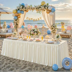 17ft Length Satin Ivory Table Skirt Rectangle Tables, Wrinkle Resistant Ruffle Table Skirting Glitter Teacher Desk Cover Skirt for Dorm Office Birthday Party Wedding Buffet Displays Trade Shows - Image 6