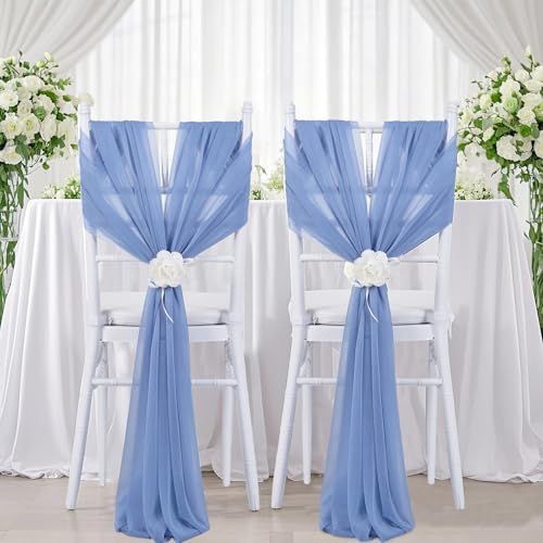 Dusty Blue Chair Sashes 16 Packs 8ft Aisle Wedding Chair Back Side Drapes - Image 5