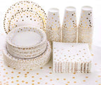 hapray Gold Plates, 201 Pcs Disposable Dinnerware Set for 50 Guests by hapray