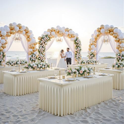 2 Pack Spandex Beige Fitted Table Cloth for 8ft Rectangle Tables Beige Stretch Tablecloth Table Covers Skirt Banquet Wrinkle Free Tablecloths for Parties Wedding - Image 4