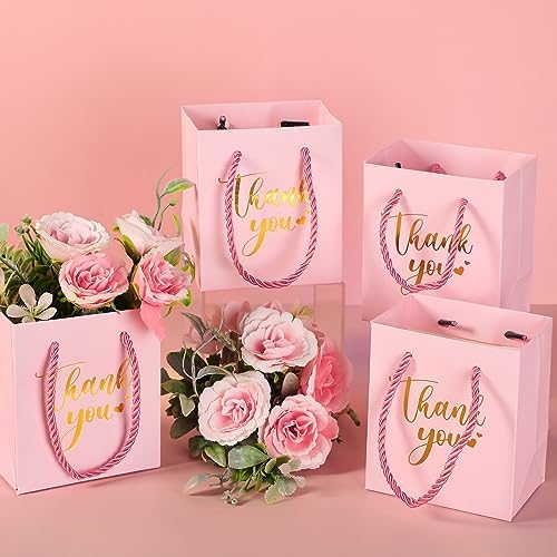 Honoson 60 Pcs Mini Thank You Gift Bag with Handle Bulk,Pink - Image 2