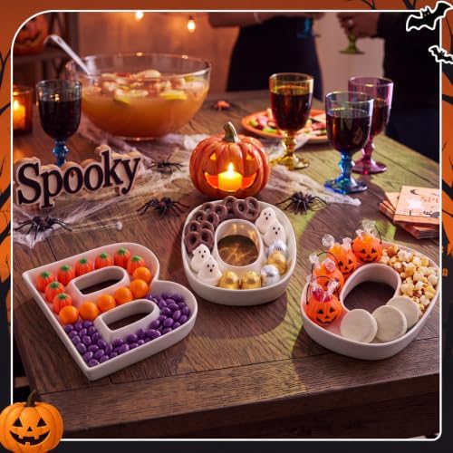 SiliFine 3 Pcs Boo Letter Charcuterie Boards Halloween Ceramics Fillable Letters Box Small White Boo Reusable Alphabet Food Serving Tray Platter for Candy Gift Halloween Party Decoration - Image 5