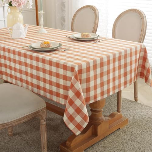 Laolitou Fall Thanksgiving Buffalo Plaid Tablecloth Checkered Gingham Table Cloth Rectangle Tables Cotton Linen Rustic Orange Tablecloths Washable Wrinkle Free for Party, 60"x120" 10-12 Seats by Laolitou