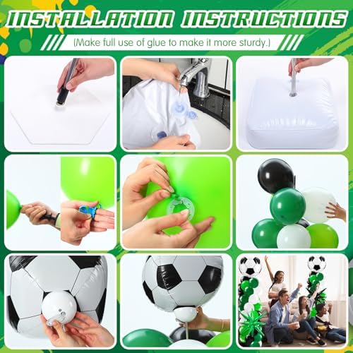 Kasyat 2 Sets Soccer Balloon Column Stand Kit with 4D Soccer, Green Black Star Foil and 100 Latex Balloons, Green White Black Arch Kit for Floor for Football Sports Party Decorations - Image 2
