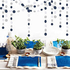Navy Blue White Silver Paper Garland with Paper Lanterns Fan,Tissue Flower Pom Poms Streamers,Honeycomb Balls,Graduation Men Birthday Wedding Baby Bridal Shower Decor - Image 4