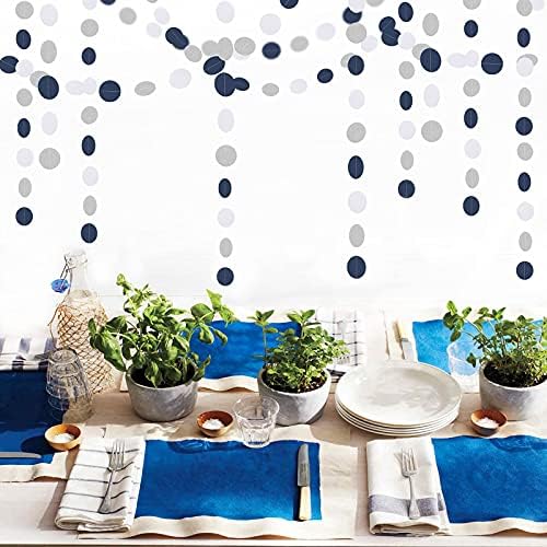 Navy Blue White Silver Paper Garland with Paper Lanterns Fan,Tissue Flower Pom Poms Streamers,Honeycomb Balls,Graduation Men Birthday Wedding Baby Bridal Shower Decor - Image 4