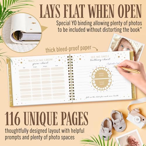 Book Keepsake, Baby Memory Book From Pre-Birth to 5th Year, with 2 Photo Pockets, Milestone Stickers, Hand/Footprint Inkpad, Information Card, Baby Album and Memory Book for Girls or Boys - Image 4
