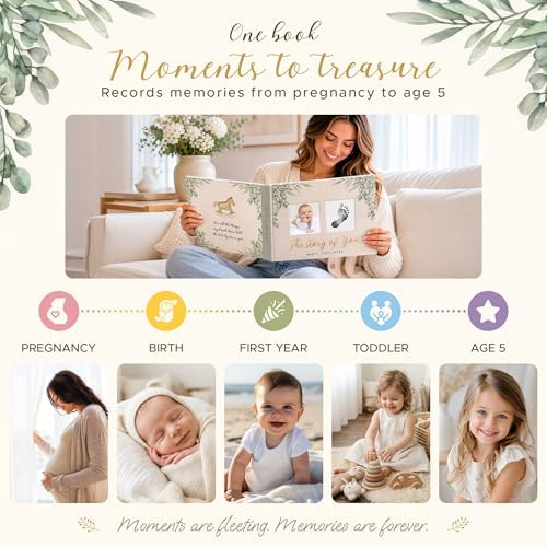 Baby Memory Book & Newborn Keepsake Journal First Year Memory Book for Boy or Girl Gender Neutral Milestone Book with 24 Stickers Perfect First Mothers Day Gift - Image 2