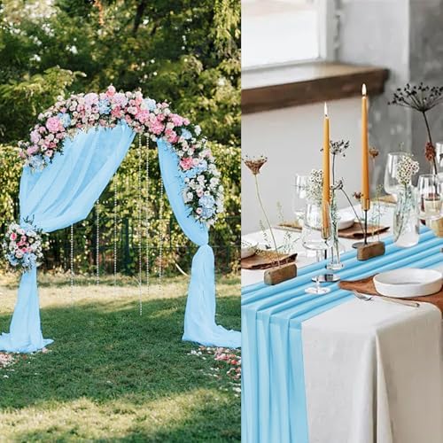 12 Pack Baby Blue Table Runner 10ft Romantic Chiffon Table Runner for Wedding Baby Shower and Birthday Party Cake Table Decorations(120 x 12 in) - Image 5