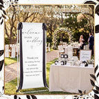 Floral Wedding Welcome Sign Stand with Satin Ribbon, Black - Image 2