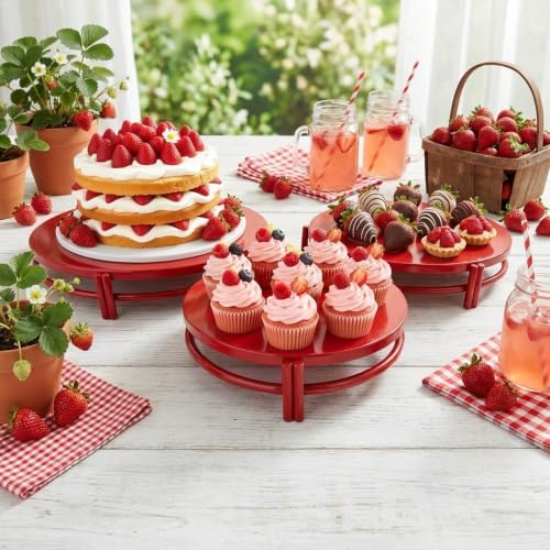 Red 3Pcs Nesting Metal Cake Plate Stand Set 8"10"12" Dessert Display by CBBZJY