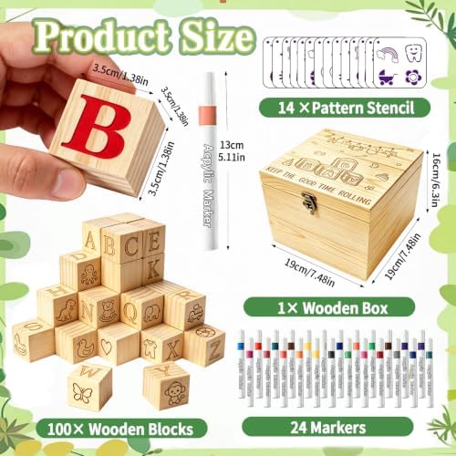 140 Pcs Baby Shower Blocks to Decorate Game Kit Includes Wooden Blocks Markers Game Sign Storage Box for Baby Shower Gender Reveal Activity Party Decorations - Image 2