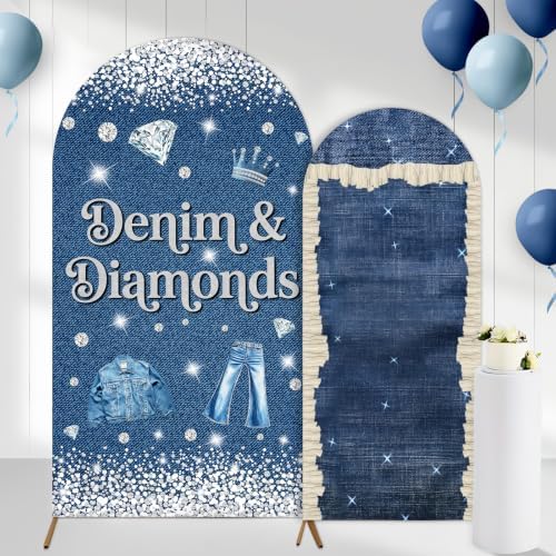Serencatcher 7.2ft 6ft Denim & Diamonds Party Arch Backdrop Cover 2pcs by Serencatcher