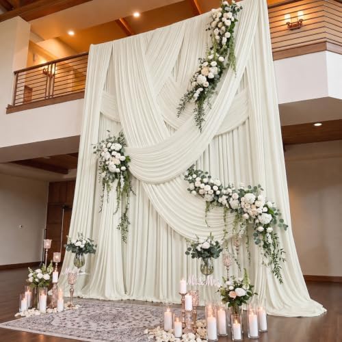 40ftx15ft Ivory Backdrop Curtains for Parties, Wrinkle Free Polyester Ivory Photo Backdrop Drapes 8 Panels 15 ft Long Back Drop Cloth Drapey for Wedding Birthday Photography Background Curtain by Htper