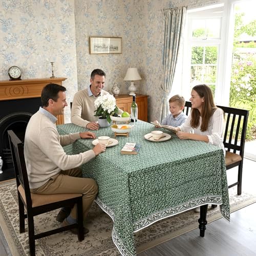 Ridhi Basil Green Hand Block Print Cotton Tablecloth 190 x 72 Inch - Image 3