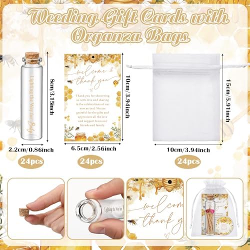 MTLEE 24 Sets Bee Baby Shower Favors for Guest Bulk Including Lavender Scented Candles and Empty Matches Jars with Cork Top Thank You Cards and Organza Bags for Baby Shower Party Souvenir - Image 6