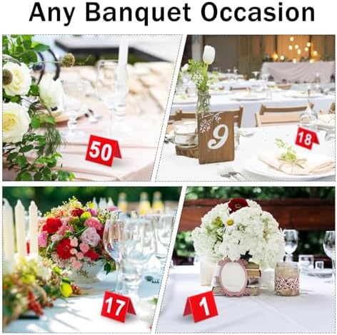 50Pcs Restaurant Table Numbers 1-50, Double Sided Table Number Tents, Red Plastic Tables Numbers for Wedding, Banquets, Party, Food Service - Image 6