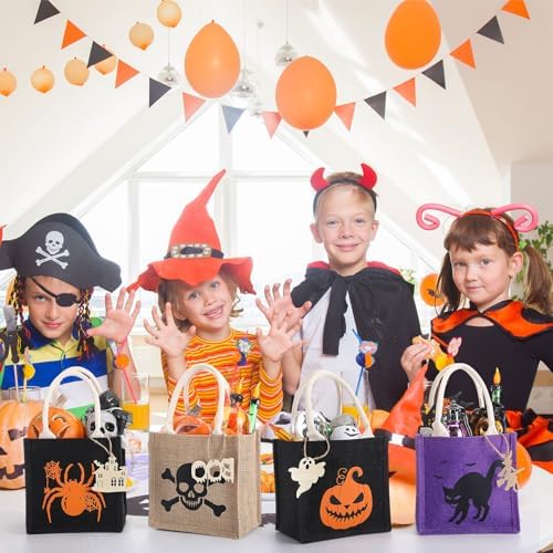 Sweetude 12 Pack Halloween Linen Burlap Bags with Tags,Spooky - Image 5