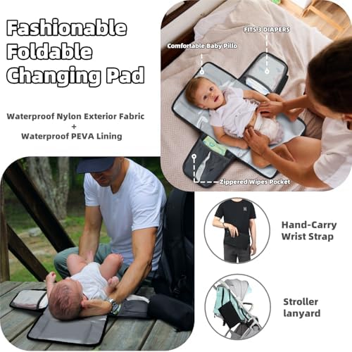ROSEGIN Diaper Bag Backpack for Dad and Men, Large Travel Baby Bag with Changing Pad, Pacifier Case, Removable Flag Patch - Baby Shower Gifts - Shadow Black - Image 3
