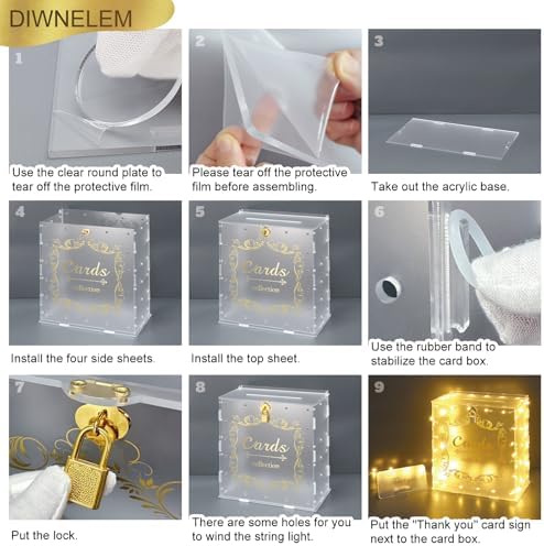Acrylic Wedding Card Box with Lock String Light Frosted Large Card Box for Wedding Letter Box Envelope Box Acrylic Gift Card Box Money Box for Party Birthday Reception - Image 5