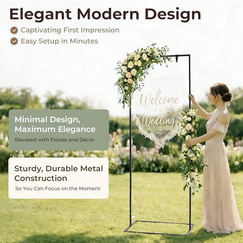 Wedding Welcome Sign Stand, 79" Extra-Tall Height - Black Metal Sign Holder with 6 Leather Straps, Easel Stand for Seating Charts & Event Décor - Image 4