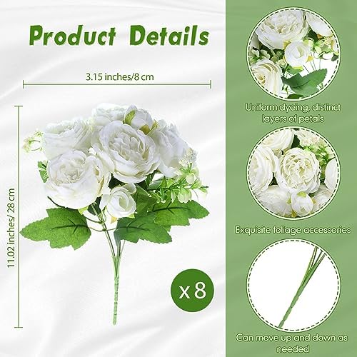 Geosar 8 Bundles Artificial Peonies Flowers,White - Image 2