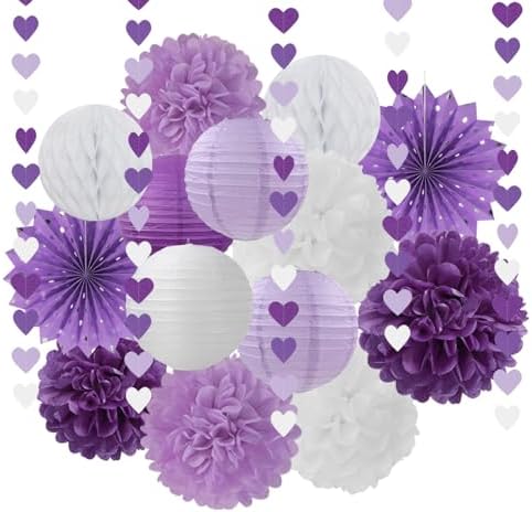 Purple Party Decoration Heart-Garland with Baby Bridal Shower Wedding Engagement Bachelorette Graduation Decor Streamers Paper Lanterns Fans by LastingSurprise