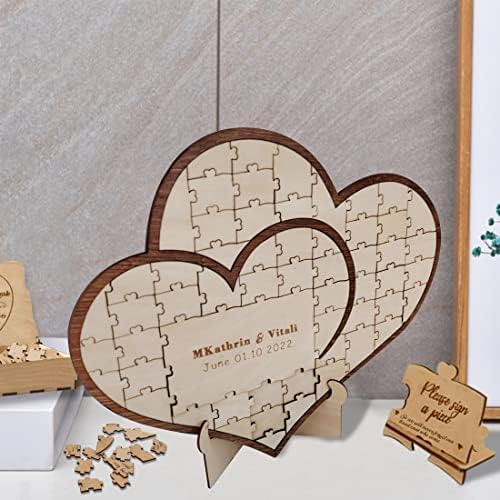 Personalized Wedding Puzzle Guest Book Alternative Custom Wood Heart Jigsaw Guest Book Sign Rustic Guest Book Wedding Decor for Party Engagement Reception Anniversary (56 Pieces) - Image 6