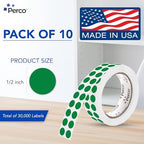 Perco Green Perforated Round Circle Dot Sticker 1/2-Inch Labels — 10 Rolls, 30,000 Stickers - Scrapbooks, Labeling for Inventory Grouping, Shelf Tags & Status Tracking, Strong Adhesive - Made in USA - Image 2