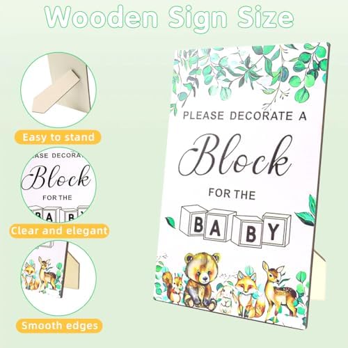 Baby Shower Blocks to Decorate，102PCS Baby Shower Blocks Game Set，Includes Clear Window Wooden Box, 40 Templates to Paint, 12 Acrylic Markers & 1 Wooden Sign Suitable for Boy and Girls - Image 5