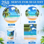 Funnymoom 250 Pcs Tropical Beach Summer Paper Plates Napkins Cups Serves 50 - Image 2