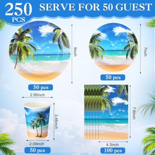 Funnymoom 250 Pcs Tropical Beach Summer Paper Plates Napkins Cups Serves 50 - Image 2
