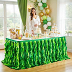 Wish Care 6ft Green Sequin Table Skirt for Rectangle Tables Curly Willow Hawaiian Grass Tutu Skirt Ruffle Table Cloth Desk Skirts for Birthday Baby Shower Jungle Luau Tropical Theme Party Table Decor - Image 6