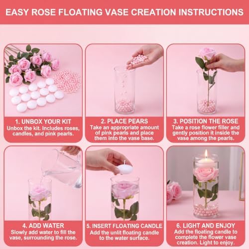 Riceshoot 324 Pcs Floating Flowers Vase Fillers Kit for Centerpieces, Rose - Image 5