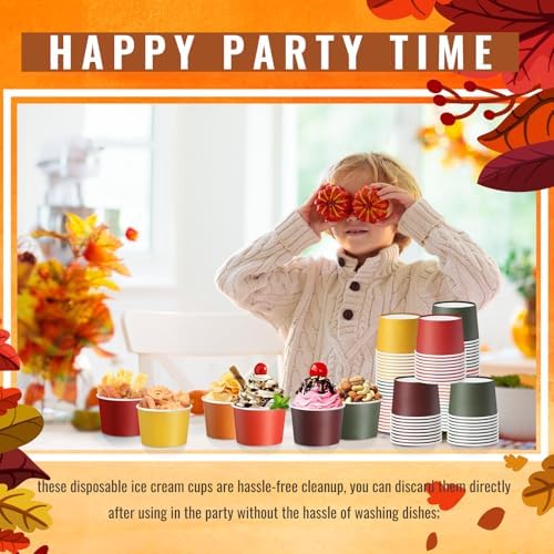 Jingmore 180 Pcs Paper Ice Cream Cups 9oz Disposable, Fall Color - Image 3