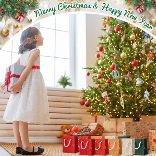 Zhehao 50 Pack Mini Gift Bags Bulk with Handles and Tags,Christmas Color - Image 6