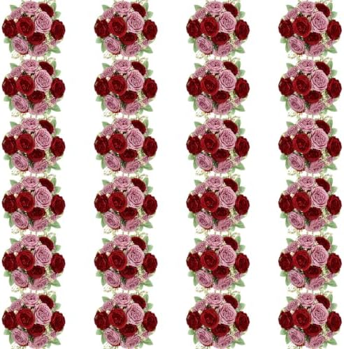 24 Bundles Peonies Artificial Flowers Bulk, Dusty Pink & Burgundy by Nagobi