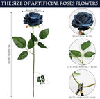 48 PCS Navy Blue Roses Artificial Flowers, Silk - Image 2